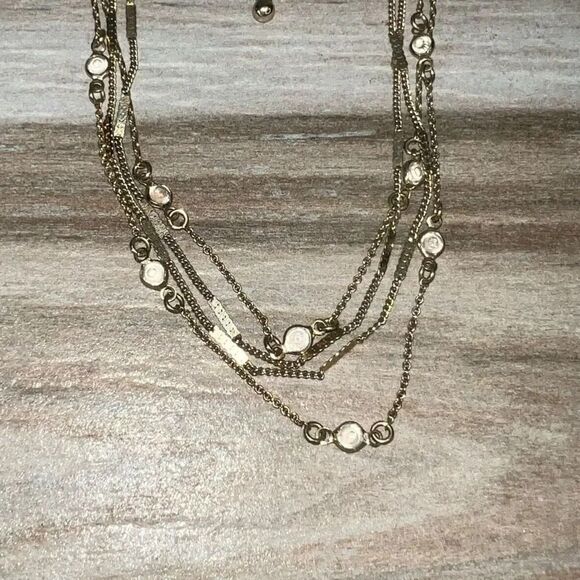 Layered Rhinestones Necklace Women’s Gold Tone Multi Strand Classiccore Cottage - Picture 1 of 8